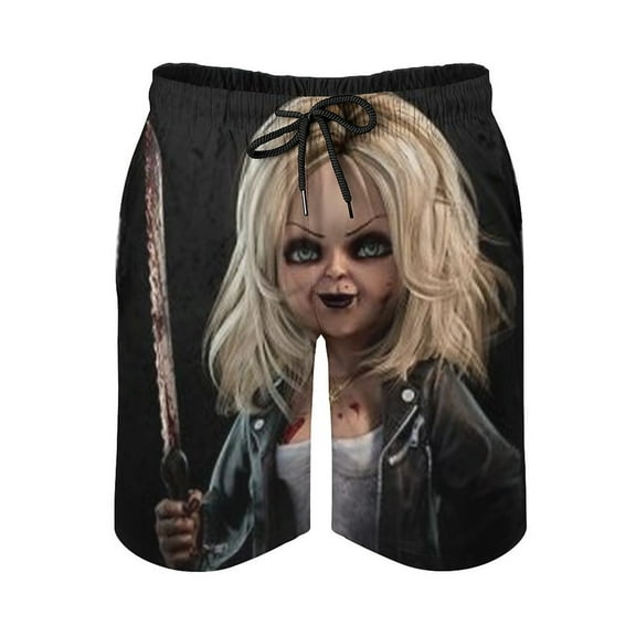 Tiffany Valentine Men's Shorts Quick Dry 3D Printed Beach Men's Swim Trunks with Pockets Mesh Lining Bathing Beachwear XS