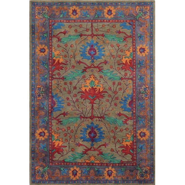 Bashian R128-TA-8X10-HG130 Wilshire Collection Floral Transitional 100 Percent Wool Hand Tufted Area Rug, Taupe - 7 ft. 9 in. x 9 ft. 9 in.