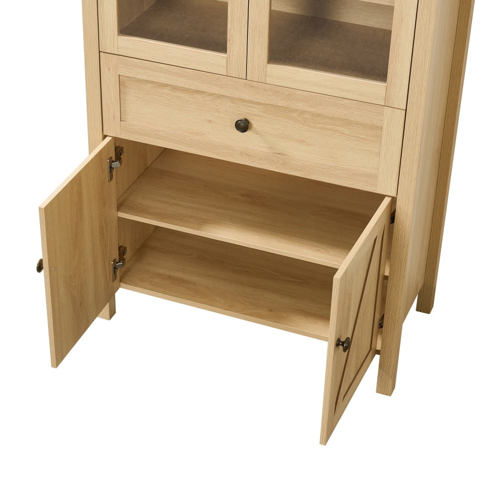 71.6" Tall Arched Pantry Cabinet with Spacious Drawer & Adjustable Shelves, Farmhouse Style Kitchen Storage for Dining Room & Living Space, Natural Finish, Anti-Tip Design