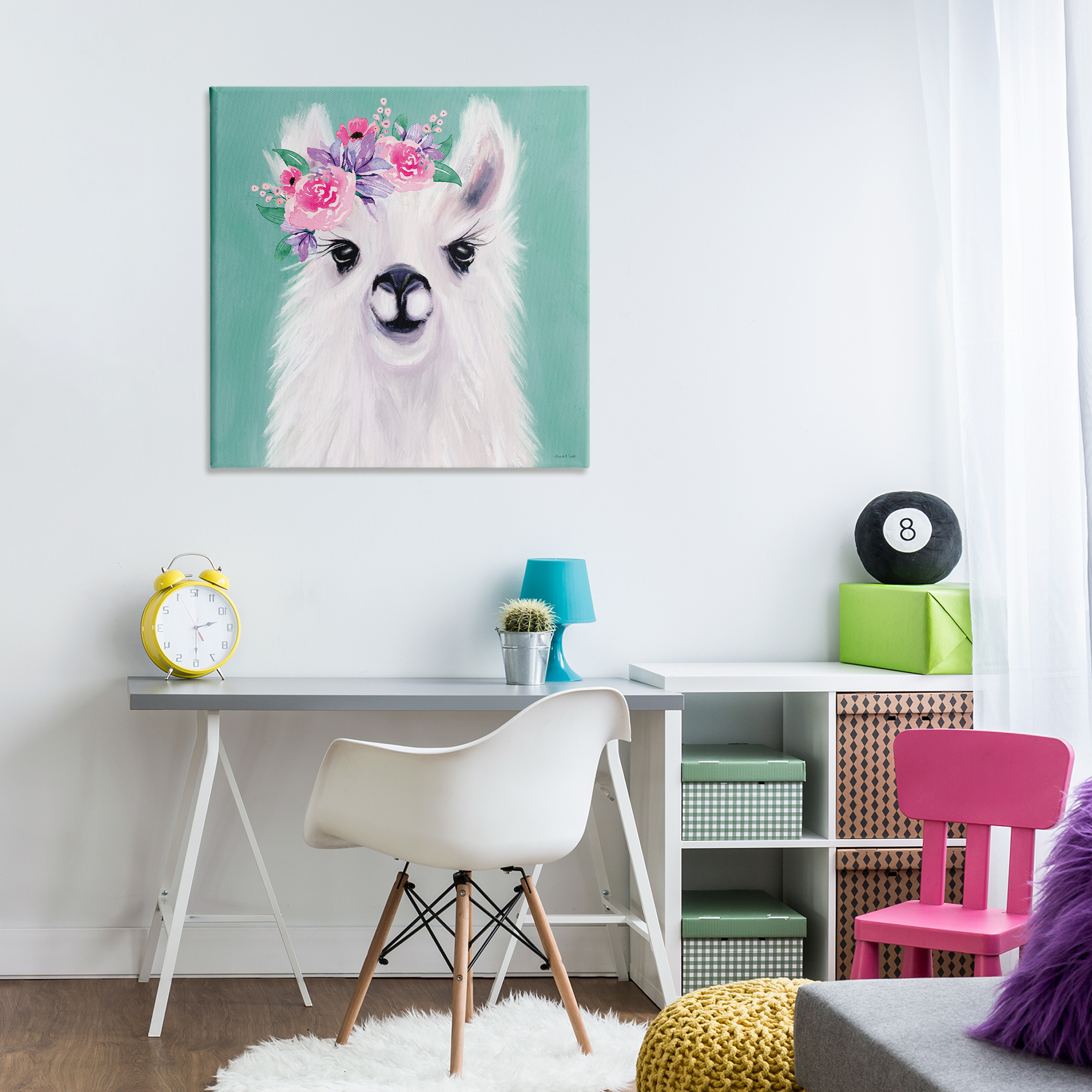 Stupell Industries Fluffy Floral Alpaca Animals & Insects Painting Gallery Wrapped Canvas Art Print Wall Art, 30 x 30