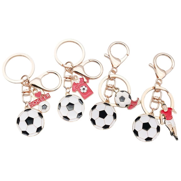 HOMEIORA 4PCS Football Keychain, Soccer Ball Keychain Set - Metal Enamel Soccer Themed Keychains for Sports Fans, Backpack Charms, Gifts for Men & Women