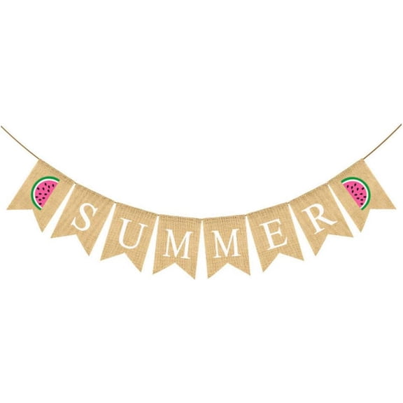 Summer Banner Watermelon Theme Party Supplies Hello Summer Decor Swallow Tail Linen Garland Hanging Linen Flag Party Bunting Ornament