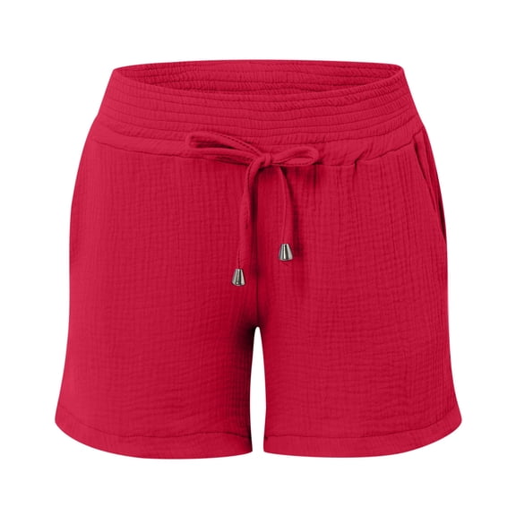 Likimi Womens Shorts With Pockets Drawstring Elastic Waist Summer Solid Color Breathable Casual Shorts Red Size Xl