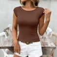 thumbnail image 2 of UPPADA Women's Ribbed Knit Crop Tops Cap Sleeve Boat Neck Shirts Slim Fit Y2k Basic T Shirts for Streetwear Daily Summer Outwear Coffee,L, 2 of 8