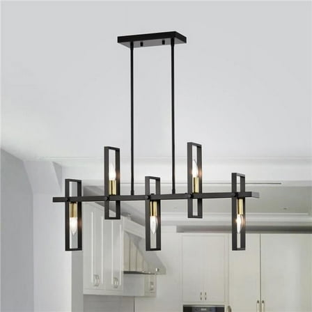 Mia 31.9 in. 5-Light Indoor Matte Black and Brass Finish Chandelier with Light Kit
