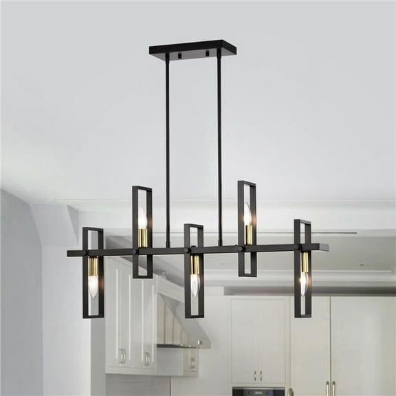 Mia 31.9 in. 5-Light Indoor Matte Black and Brass Finish Chandelier with Light Kit