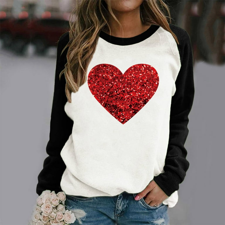 Amtdh Womens Clothes Love Hearts Graphic Pullover Raglan Crewneck Long  Sleeve Shirts for Women Casual Sweatshirts Valentine's Day Y2K Clothes  Oversized Tops for Girls Fashion Tee Shirts Red L 