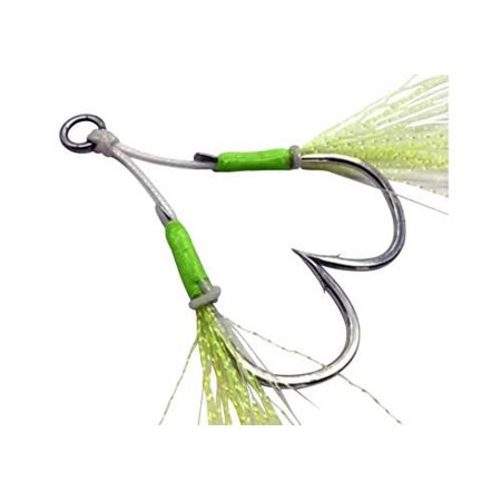 UPC: 0847029095439 | JYG Pro Fishing Twin Assist Hooks w/ Feather- 5/0