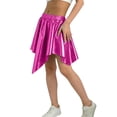 thumbnail image 2 of BLTIBY Girls Metallic Skirt Asymmetrical Ruffle Hem High Waisted Mini Skirts Sparkly Party Dance Y2K Rave Outfits Hot Pink 9-10Years, 2 of 5