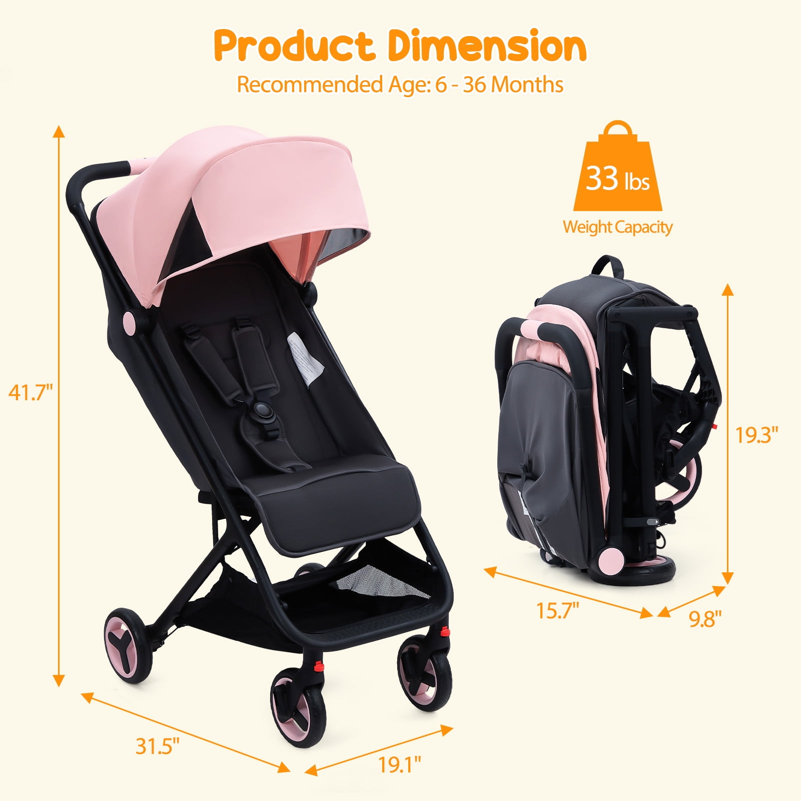 Kojooin Lightweight Baby Stroller, Compact Umbrella Stroller with Adjustable Sunshade/Footrest/Backrest, Folds with One Hand, Suitable for Newborns, and Can Be Taken On Board