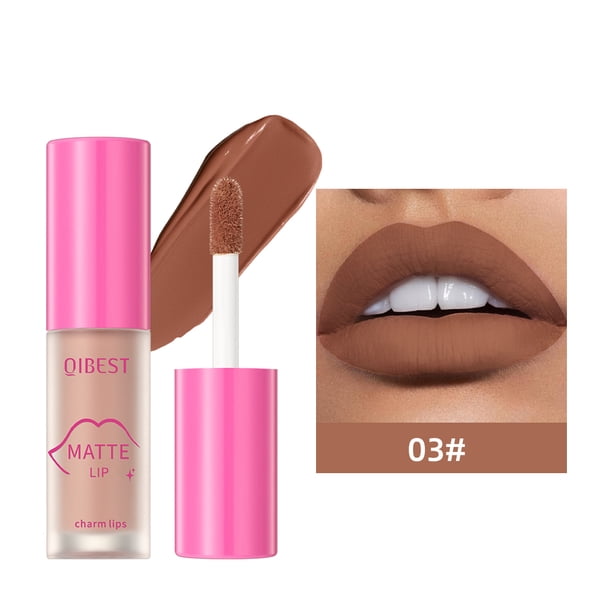 QIBEST-pintalabios líquido mate marrón oscuro, maquillaje de terciopelo resistente al agua, brillo de labios duradero, pigmento Sexy, tinte de labios rojo, cosméticos