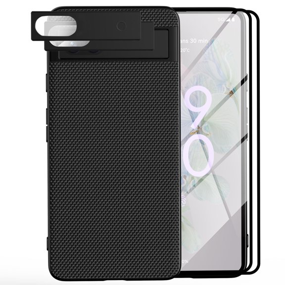 Designed for Google Pixel 6a Case with 2 Pack Screen Protector   2 Pack Camera Lens Protector, Shockproof Protection Nylon Back & Soft Edge Slim Protective Phone Cover for Pixel 6A 5G - Black