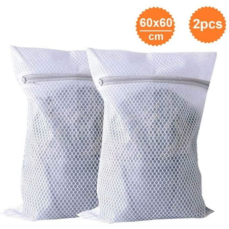 

Codream Laundry Bags 2Pcs Reusable Durable Mesh Clothing Washing Bags with Zipper for Delicates Intimates Lingerie Bras Dirty Laundry Travel Organizer Net Bag (White)
