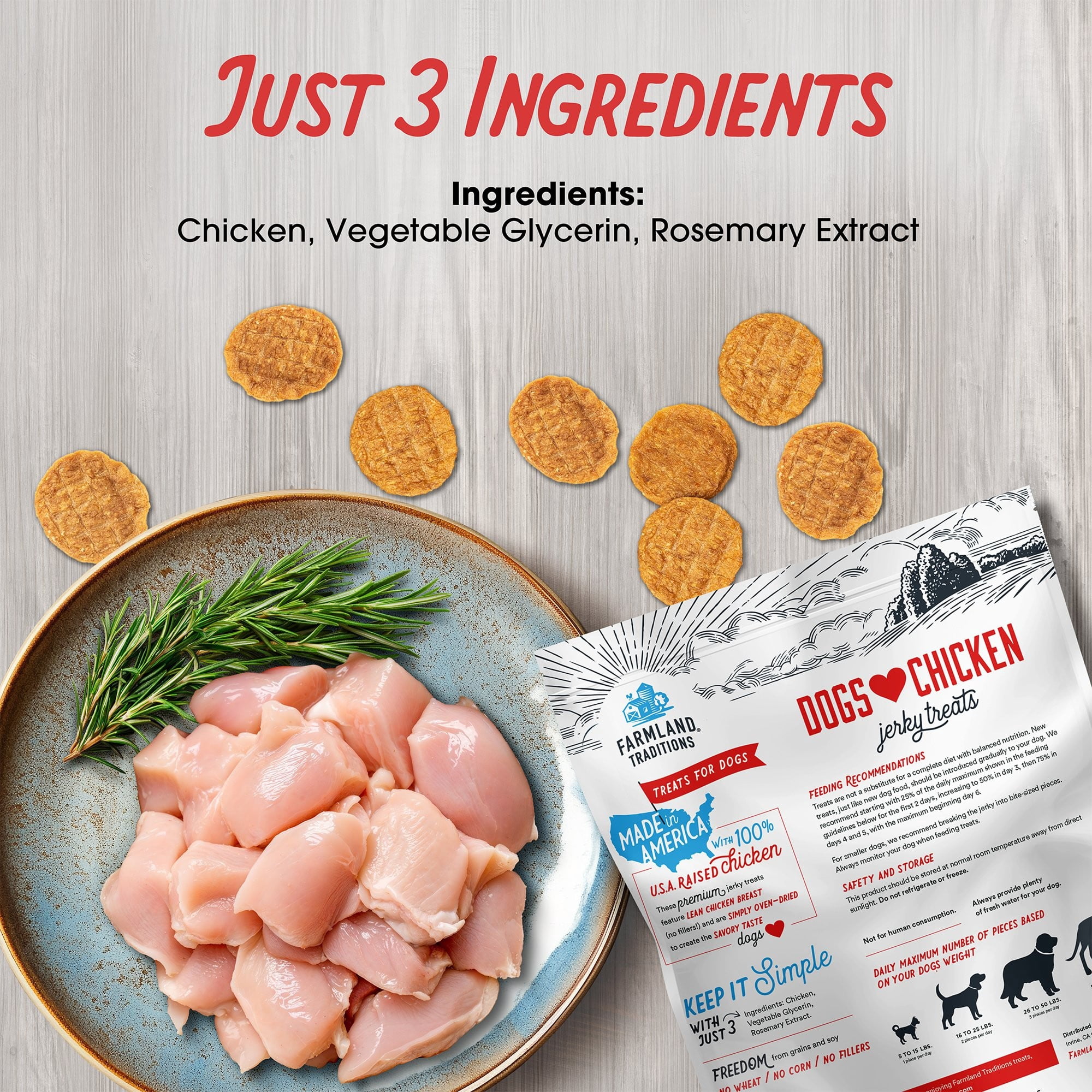 Farmland Traditions Dogs Love Chicken Jerky Dog Treats with Only 3 Ingredients and No Fillers, 2 Pound Bag