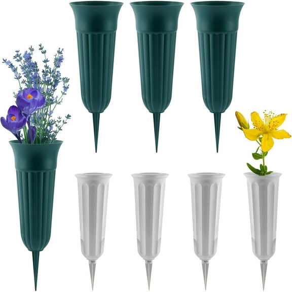 8 Pack Cemetery Vases for Grave-Plastic Flower Holders with Spikes, Cemetery Decorations Cone Vase for Patriotic Memorial Grave Accessories