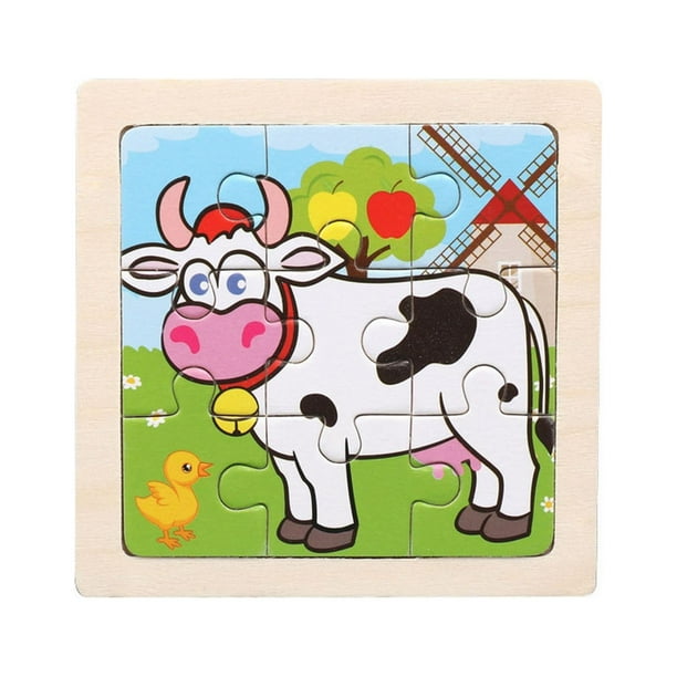 Rompecabezas De Madera De Nueve Piezas Con Animales De Dibujos Animados Rompecabezas De Madera Para La Educación Temprana De Los Niños Rompecabezas Educativo Juguete De Madera Para Niños De 2 A 5 Añ