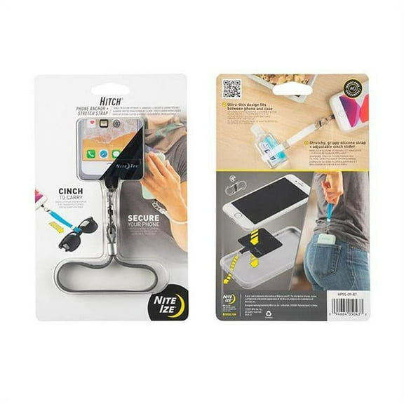 Nite Ize Hitch Phone Anchor   Stretch Strap, Adjustable Lanyard Clips to Phone, Cinch Earbuds Case/Hand Sanitizer/Lip Balm/Sunglasses, Charcoal