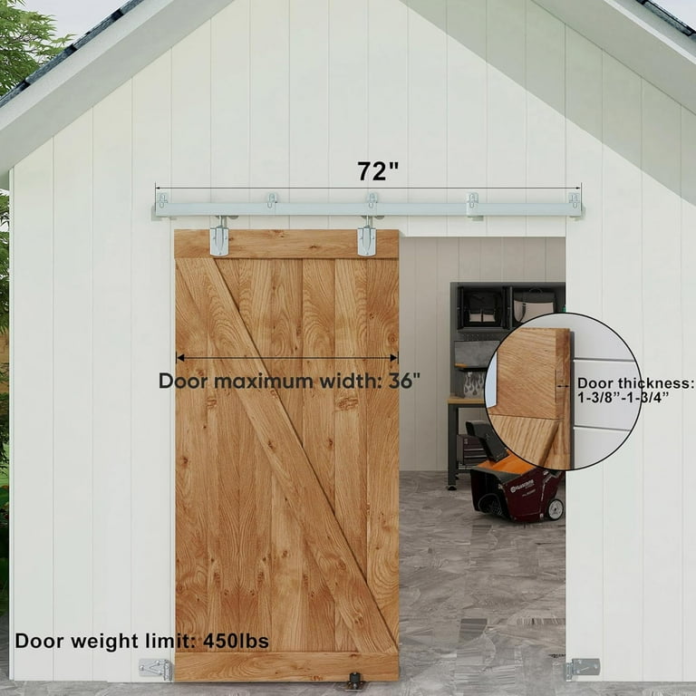 JUBEST 6FT Box Rail Exterior Barn Door Hardware Kit Heavy Duty Sliding Barn Door Hardware Wall Mount Barn Door Hardware for Exterior and Interior