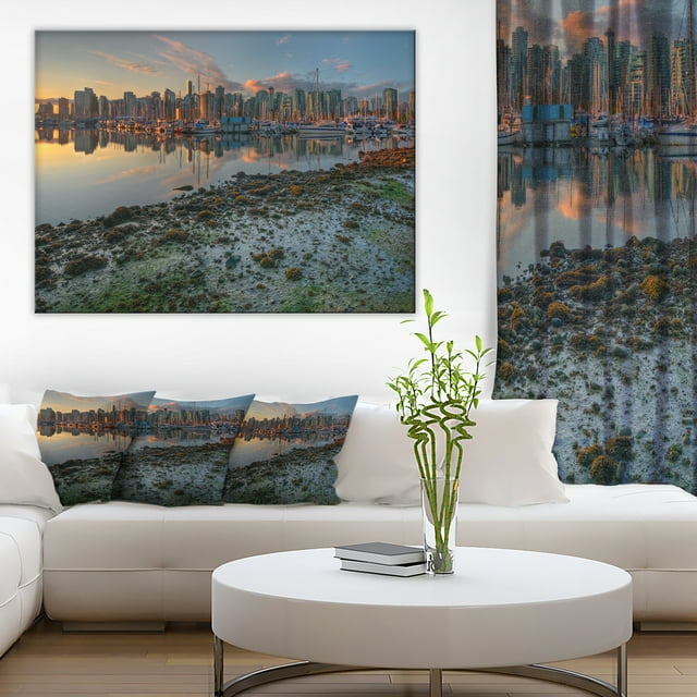 Beautiful Sunrise at Vancouver Downtown - Seashore Canvas Art Print