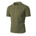 thumbnail image 1 of Summer Tops for men Summer Cotton Linen Casual Buttoned-Decor Tops Blouse, 1 of 5