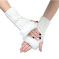 thumbnail image 2 of absanyy Women's White Fingerless Gloves - Acrylic with Faux Fur Cuffs, Warm Stylish Knitted, One Size Fits Most for Typing, Commuting & Daily Use, 2 of 3