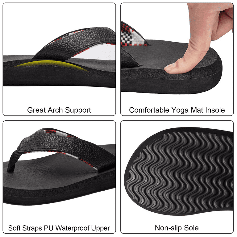 WOTTE Women's Yoga Mat Flip Flops Soft Cushion Thong Sandals Size 9, Black  