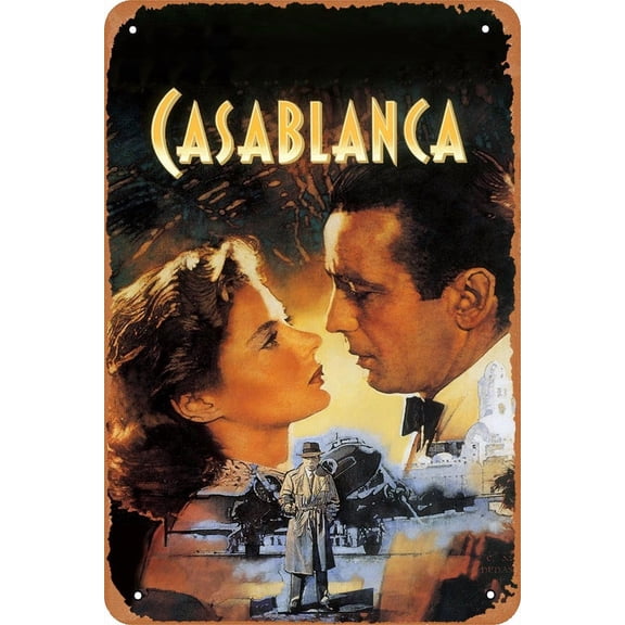Vintage Movie Tin Sign Casablanca movie Poster,Retro Metal Sign for Cafe Bar Pub Home Wall Decor 8x12 Inch