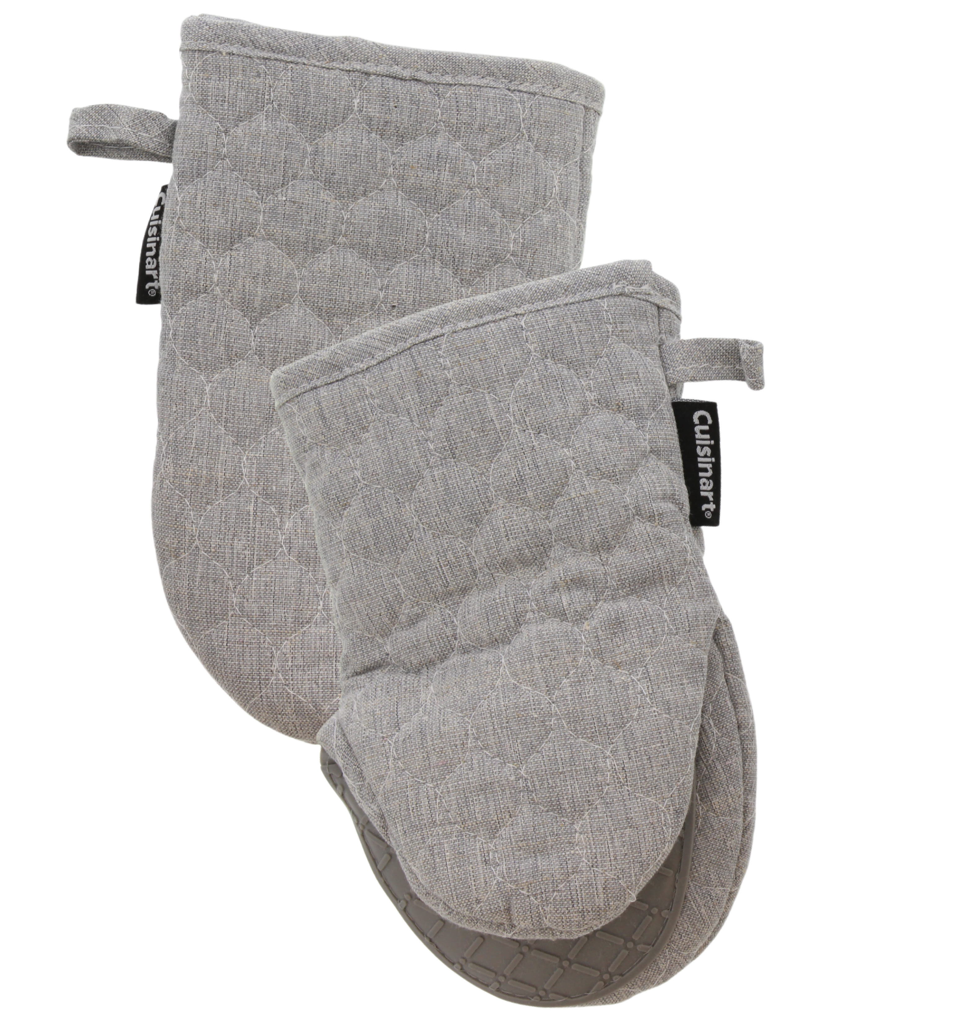 Cuisinart Oversized Mini Oven Mitts with Full Silicone Grip, Grey, 2pk