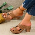 thumbnail image 5 of Mepaouo Women's Platform Chunky Heels Low Block Heeled Sandals Open Toe Slides Summer Mules Brown 10.5, 5 of 8