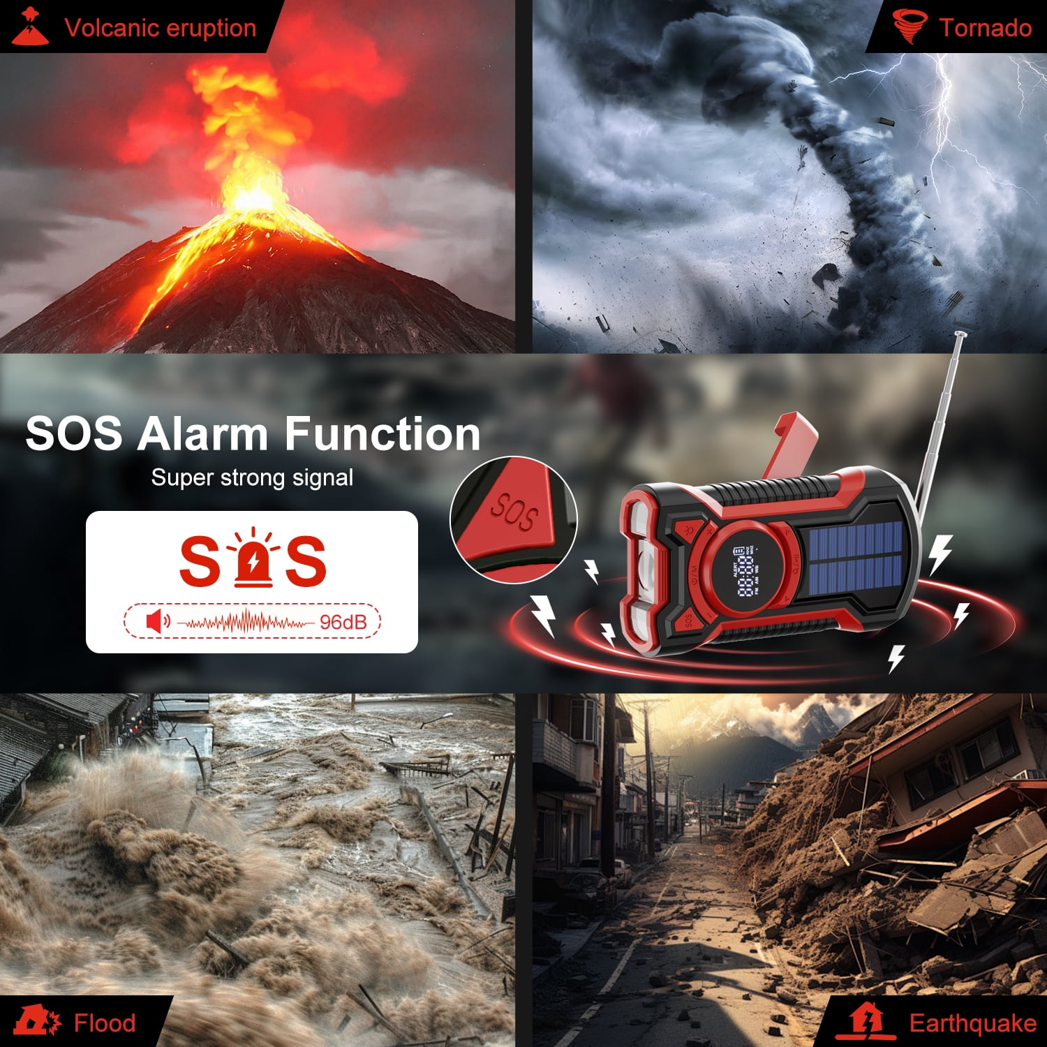 UMUTOO Emergency Radio - Solar Hand Crank, 18500mWh Power, NOAA, AM/FM/WB, LED, SOS - Hurricane, Camping, Home