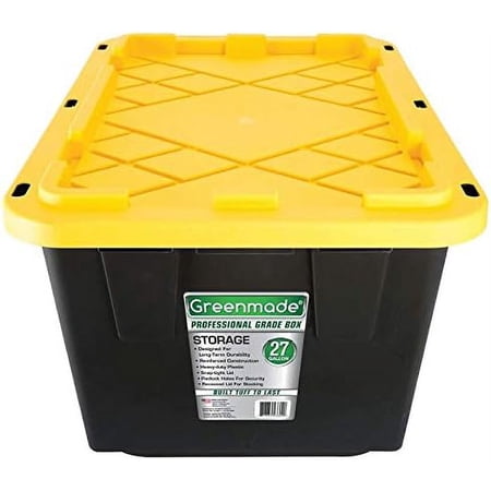 27 Gal. Plastic Storage Tote, Black/Yellow (Set of 4)