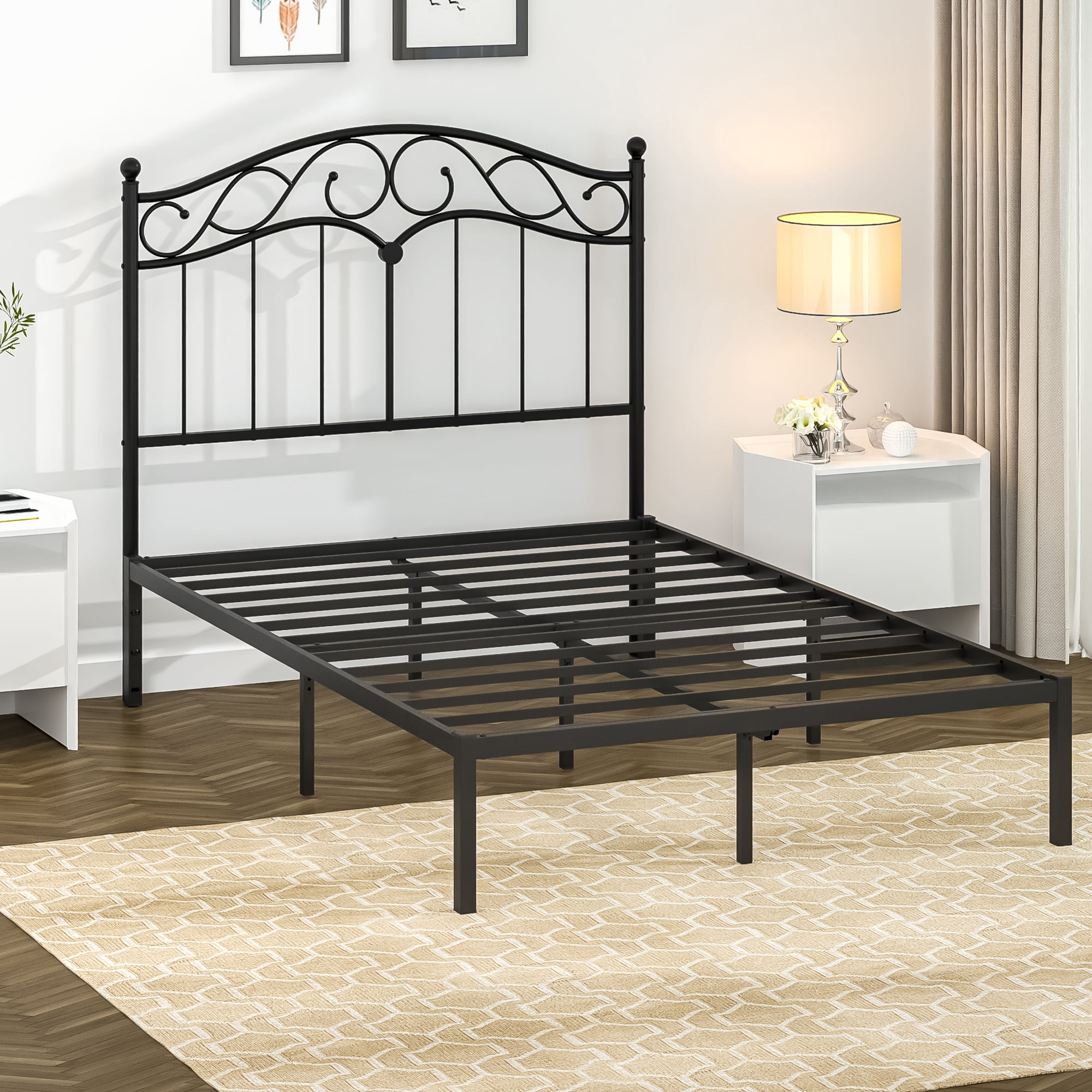 Yoneston Retro Sturdy Cute Scrolled Metal Full Size Headboard with Adjustable Height for Full Beds, Black