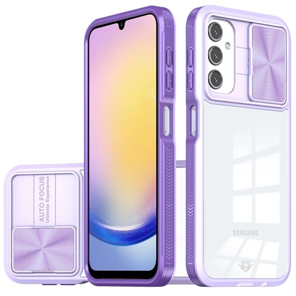 For Samsung A25 5G Case Rear Lens Sliding Cover Rugged Hybrid   Tempered Glass