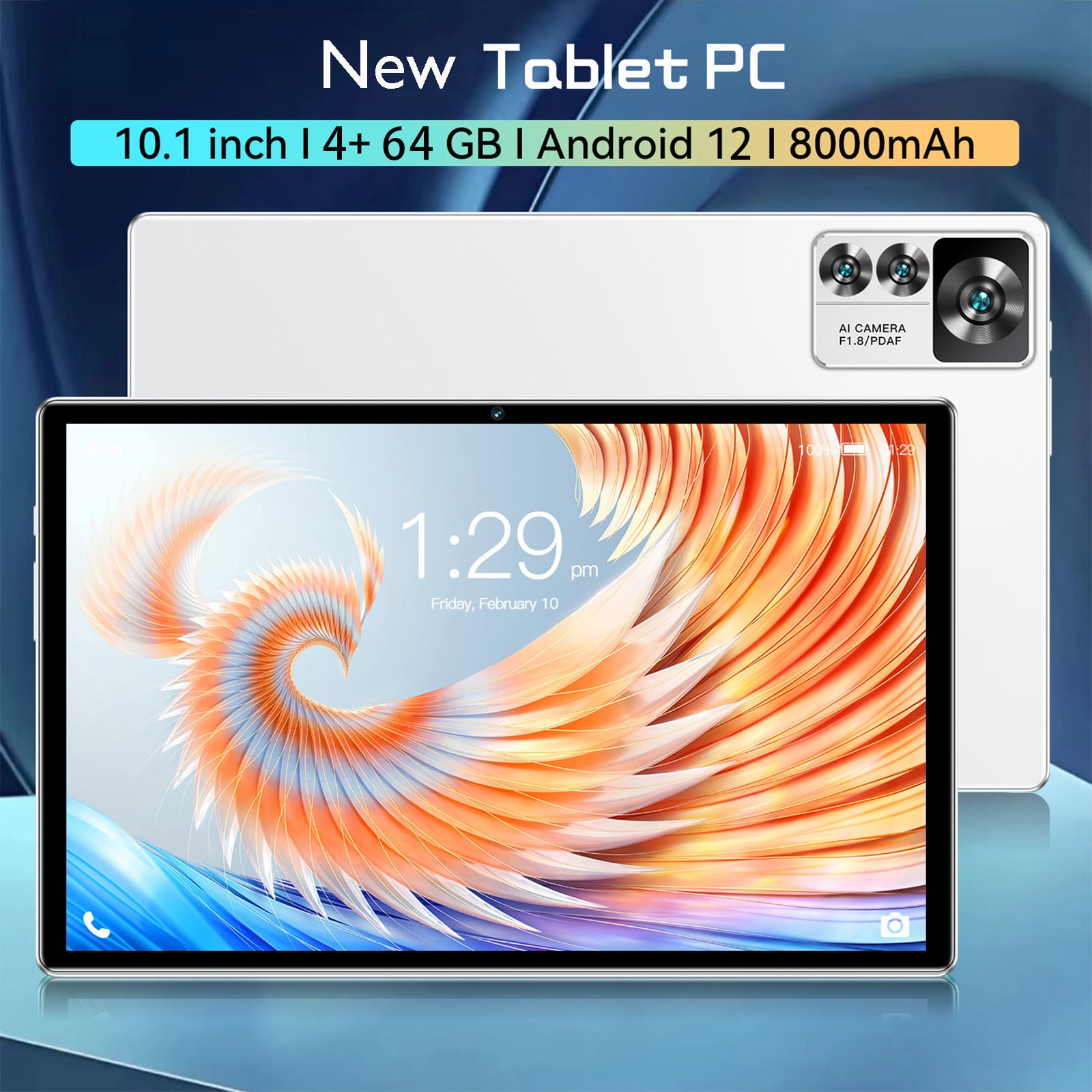Tablets for Adults, Hwkond High-end Android 12 Tablet 10.1” Tablet, 4GB RAM + 64GB ROM, Resolution 1280x1080, 5+13MP, Processor:ARM + DSP, Bluetooth, WIFI, SIM, 8000 mAh,White
