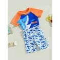 thumbnail image 3 of Spewahor Kids Boys Two Piece Swimsuits, Short Sleeve Shark Print Rash Guard Shorts Set Swimwear 6M-5T,Toddlers, 3 of 8