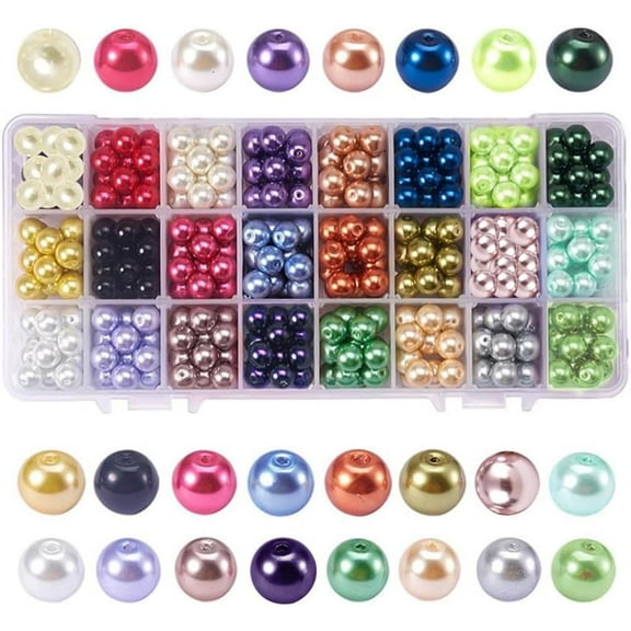 360pcs 10mm Glass Pearl Beads 24 Color Craft Pearl Bead Satin Luster Imitation Pearls Bead Dyed Round Loose Spacer Beads for Jewelry Necklace Craft Making Vase Fillers Colorful