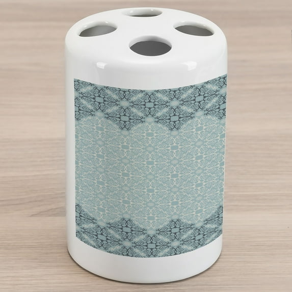 Morrocan Ceramic Toothbrush Holder, Modern Design Eastern Style Forms Ivy Frame Like in 2 Different Colors, Decorative Versatile Countertop for Bathroom, 4.5" X 2.7", Pale Turquoise, by Ambesonne