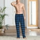 thumbnail image 2 of Balery Blue Black Plaid Pantalones de pijama para hombre, pijama ultraligero, pantalón de descanso-Large, 2 of 6