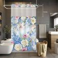 thumbnail image 5 of Flowers No Hooks Shower Curtain with Snap-in Liner Spring Watercolor Blue Pink Floral Gradient Blue Yellow Shower Curtains for Bathroom, Waterproof, Easy Install, Washable 36"x78", 5 of 9