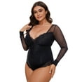 thumbnail image 2 of Sveltors Sweetheart V Neck Mesh Bodysuit for Women Plus Size Long Sleeve Body Suits Sexy Sheer Tops Cut Out Back Leotard, 2 of 8