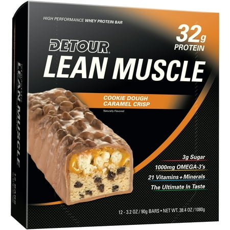 Detour Lean Muscle Protein Bar, Cookie Dough Caramel Crisp, 32g Protein, 12