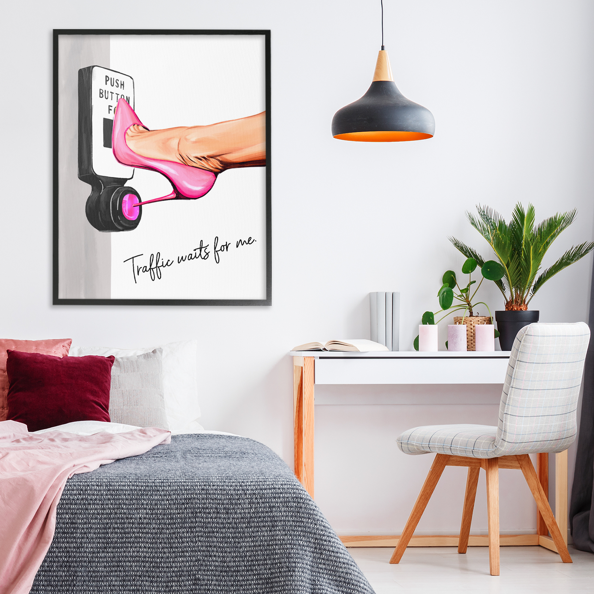 Traffic Waits for Me Heels Black Framed Giclee Art, design by Ziwei Li