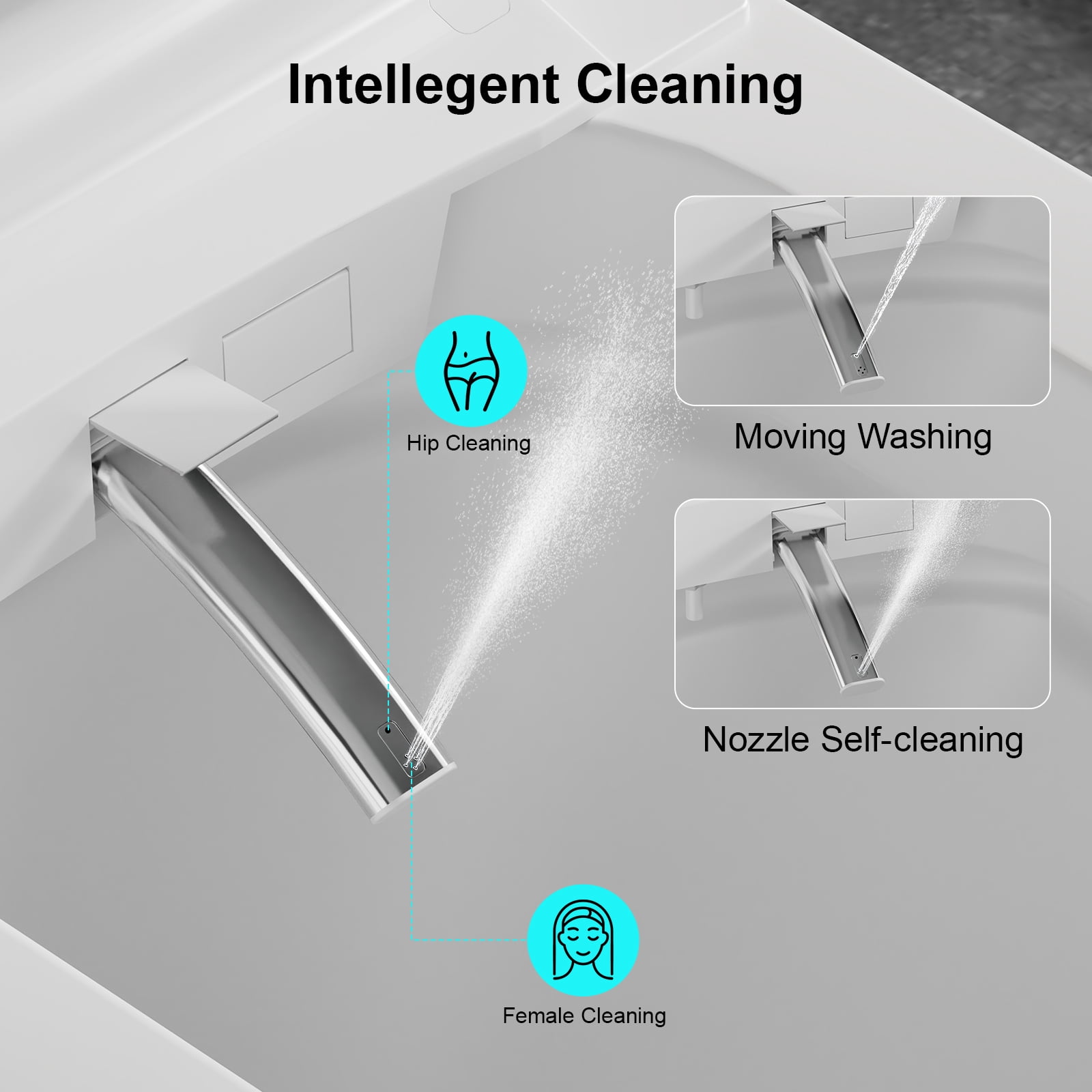 Smart Toilet with Heated Seat & Automatic Soft-Close Lid - Modern White/Black Bathroom Toilet with Night Light, Adjustable Temperature, Foam Seal System, Touchless Operation, Floor-Mounted Design, US
