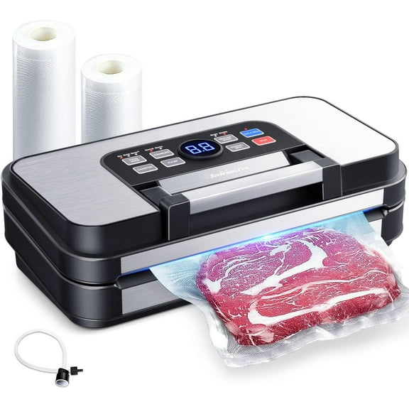 95Kpa Powerful Precision Pro Vacuum Sealer, with 10-in-1 Functions, Easy-Lock Handle, Double Heat Seal & Double Pump, Vacuum Sealer Machine for Food with Bags Storage, Built-in Cutter,Stainless Steel