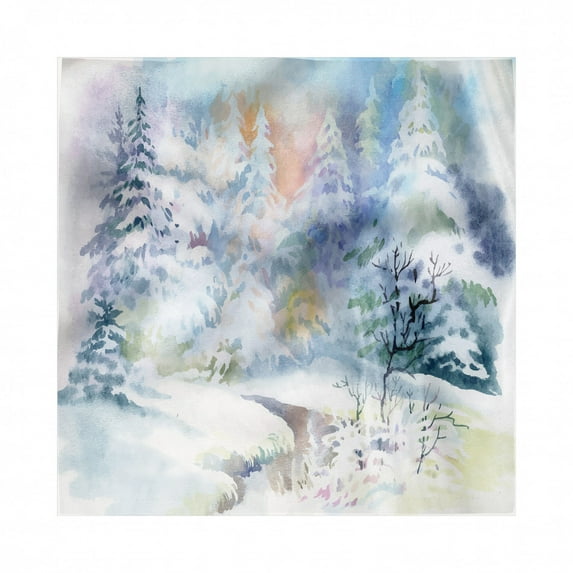 Winter Decorative Napkins Set of 4, Watercolor Painting Interpretation of a Snowy Scene and Blurred Pattern, Silky Satin Fabric for Brunch Dinner Party, 12", Multicolor, by Ambesonne