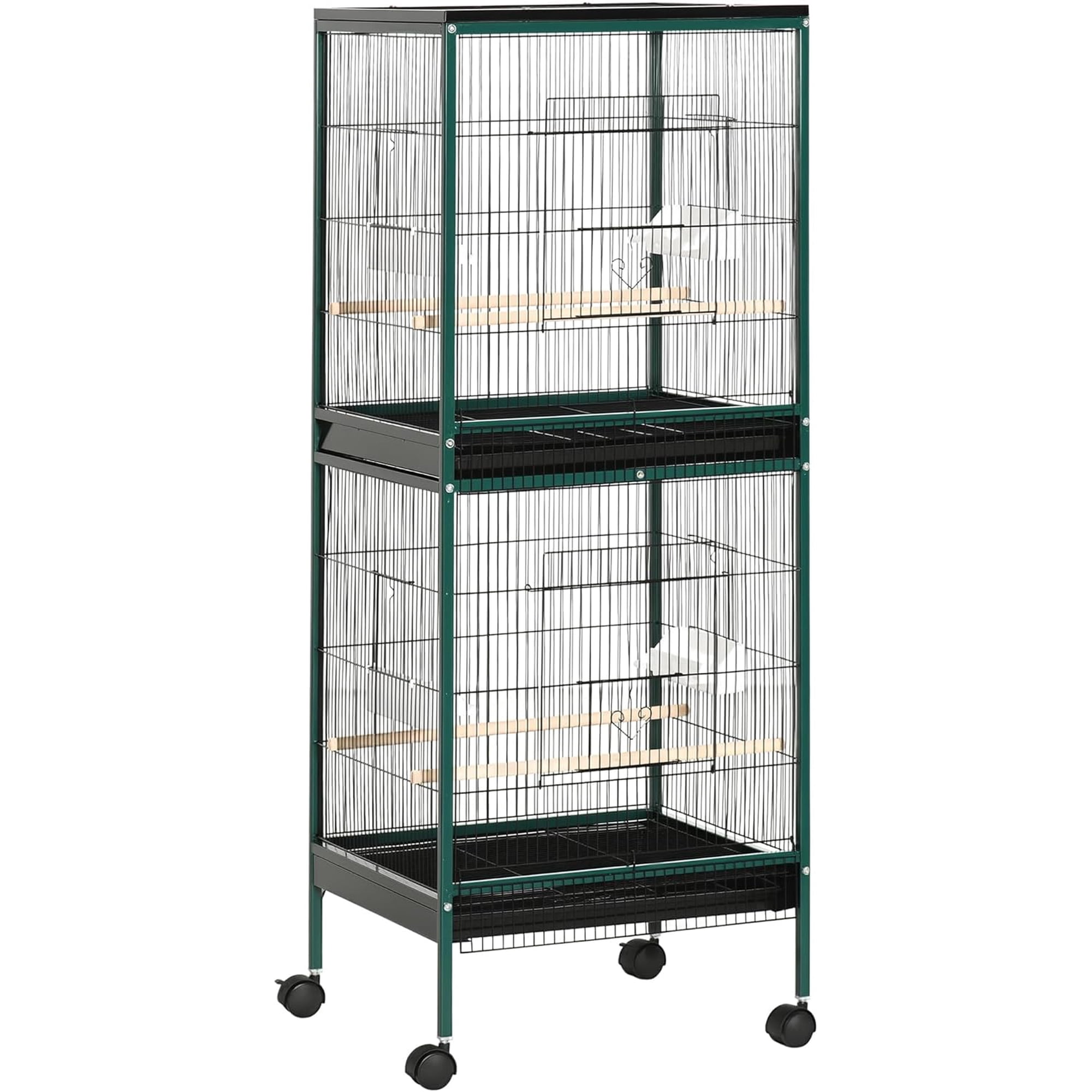 55" Multi-Door Steel Bird Cage with Food Containers & Perches Green