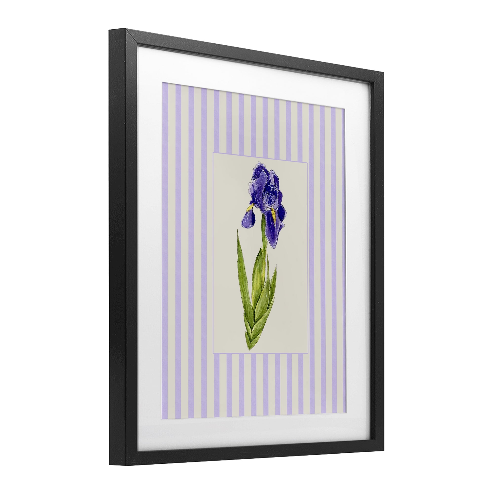 Purple Stripe Iris Black Framed Print Under Glass, design by Lisa Wehmeyer