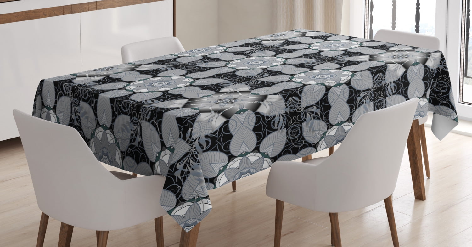 Black and Grey Tablecloth, Old Fashioned Traditional Kaleidoscopic