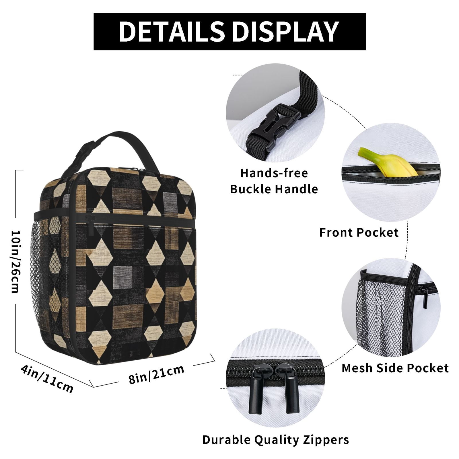Lunch Bag For Women Men Insulated Portable Lunch Box Bento Box Office Picnic Travel Cooler Bag Darkvoilet Houndstooth Checkered_2