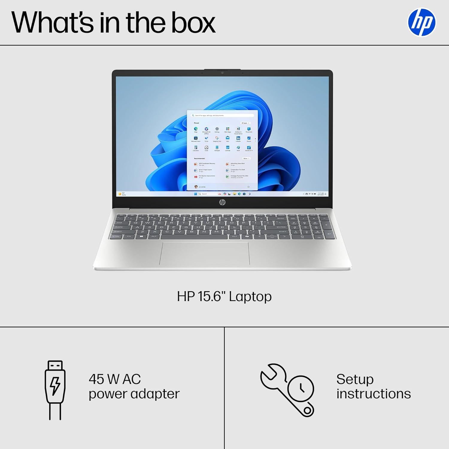 HP 15.6 inch Laptop, HD Touchscreen Display, AMD Ryzen 5 7520U, 8